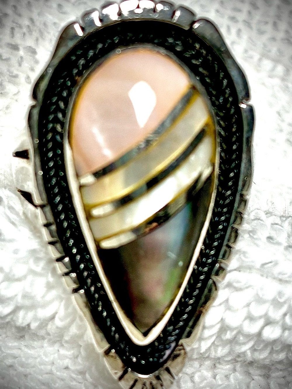 Unique Sterling Silver Navajo Nakai Pear-Shaped Ring Mother of Pearl Size 12